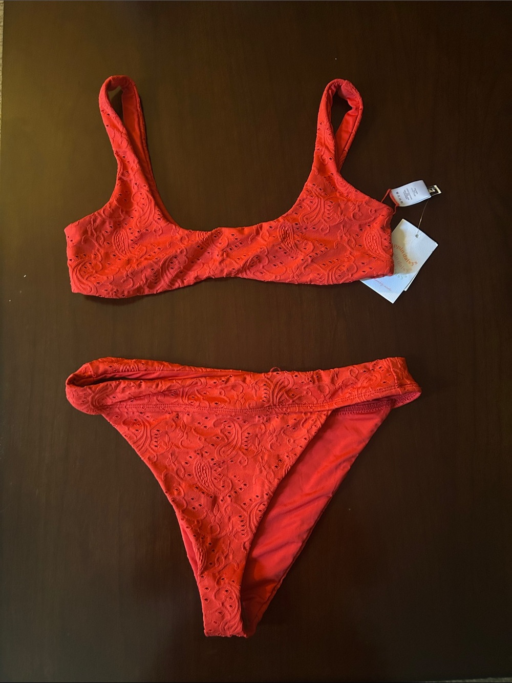 Dippin' Daisy's Coral Red Eyelet Bikini Set